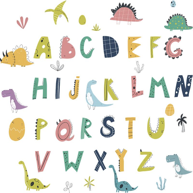 Cartoon Dinosaur Themed Alphabet Vinyl Art Sticker for Wall Decoration