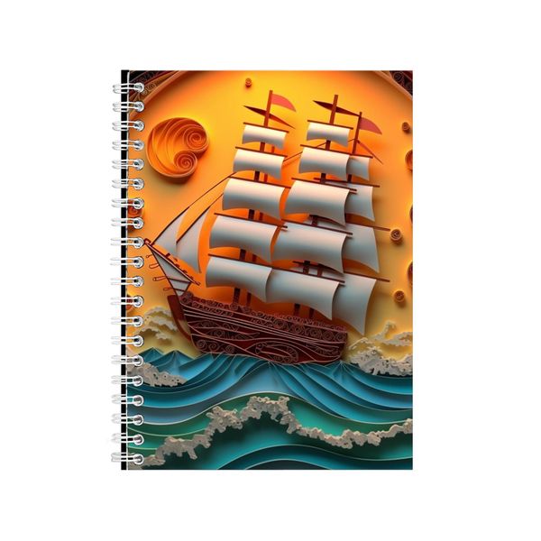 3D Quilled Ship Sunset Ocean 2 Notebook Gift Idea A4 Notepad Pad 107