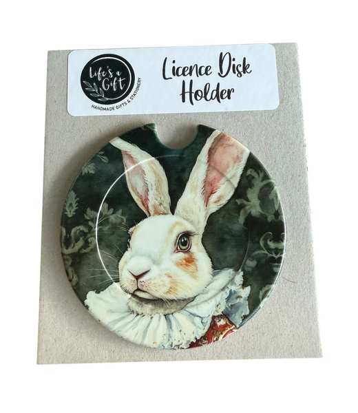 Licence Disk Holder - Vintage Bunny with Brown Spot under Eye