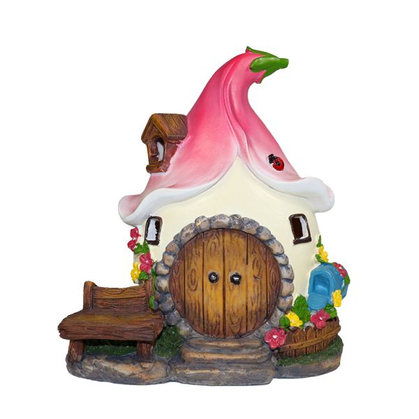 Solar Powered Small House Decoration Courtyard Resin Crafts