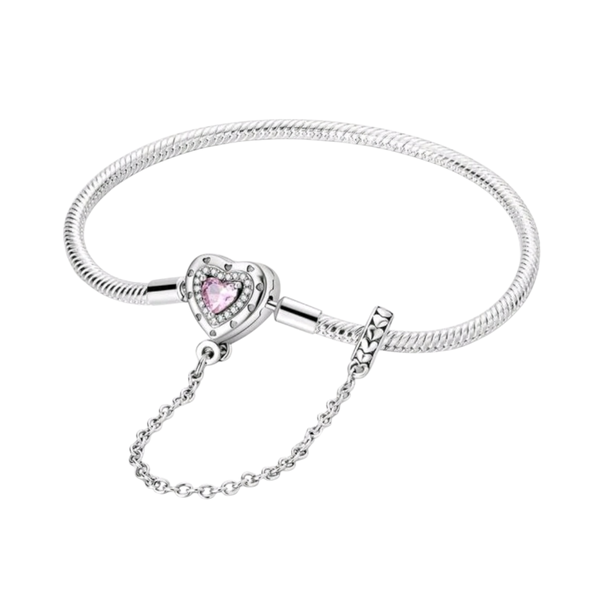925 Sterling Silver Infinite Heart Chain Snake Bone Charm Bracelet - 19cm