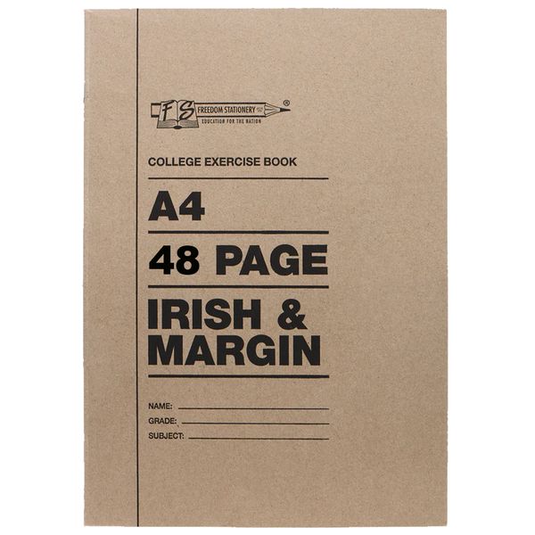 A4 Softcover Exercise Book, 48 page, Irish &amp; Margin (Pack of 50)