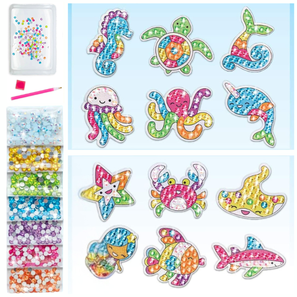 Diamond Dot Painting Kids DIY Kit - Ocean Fun - Big Gem Shiny Stickers