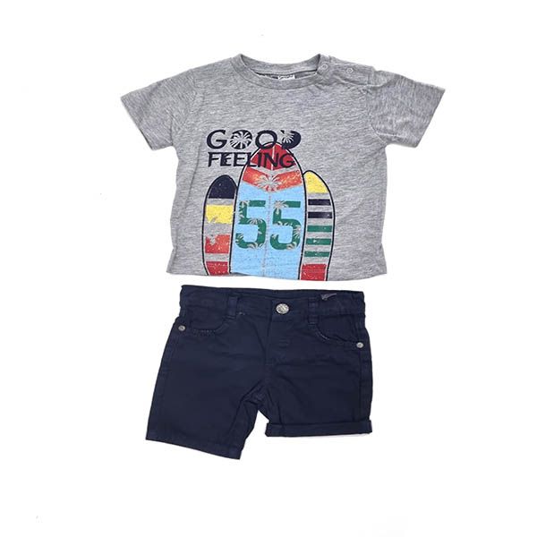 Baby Boys Cool Grey and Navy Blue T-shirt and Short 2 Piece Set | Shop ...