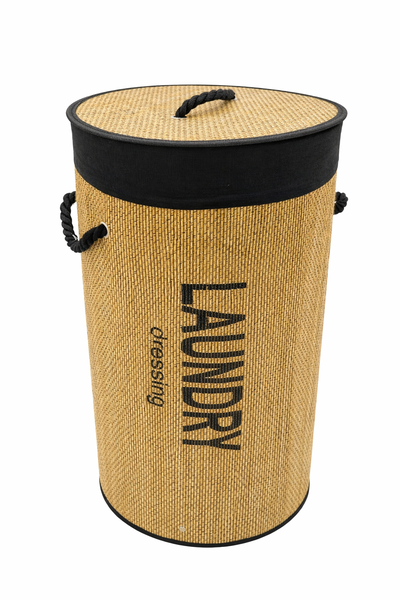 Tall Woven Laundry Basket with Lid and Rope Handles