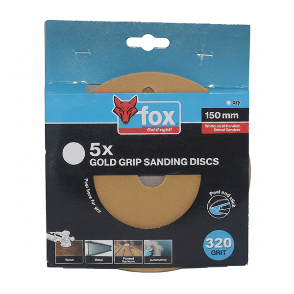 Fox - Fine Sanding Discs with Hook and Loop Backing - 150mm - 5 Pieces