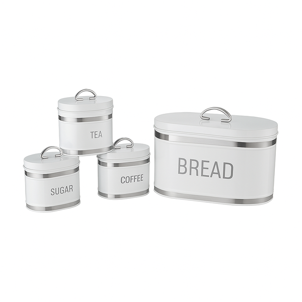 Retro Bread Bin &amp; Canister Set - Stylish 4-Piece