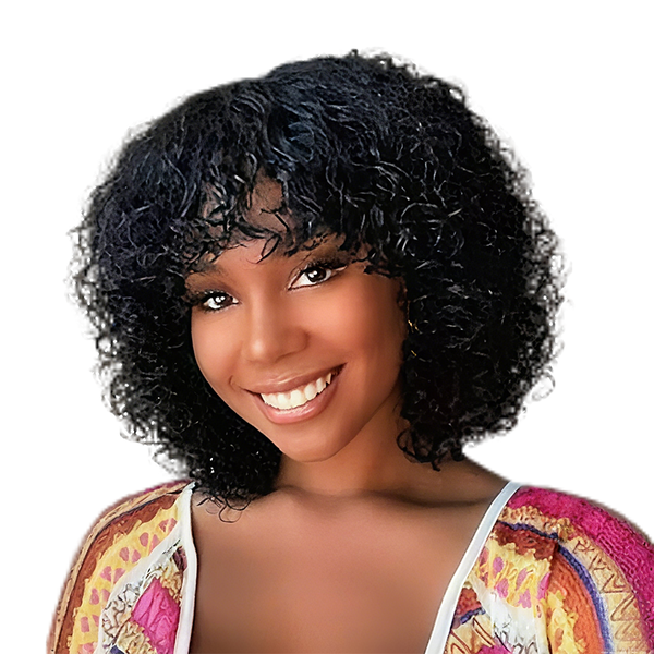 10in Curly Bob Wig-Brazilian Hair Full Front Machine Made Glueless Wig