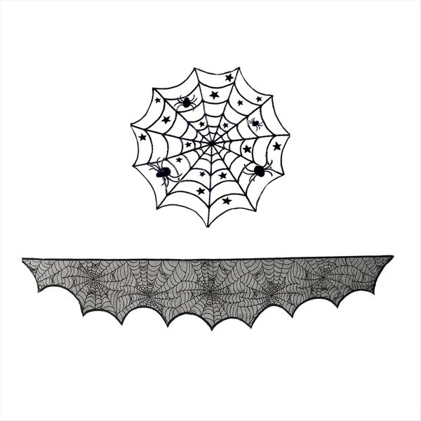 Halloween Tablecloth Spider Web Towel Table Runner Lampshade Set B