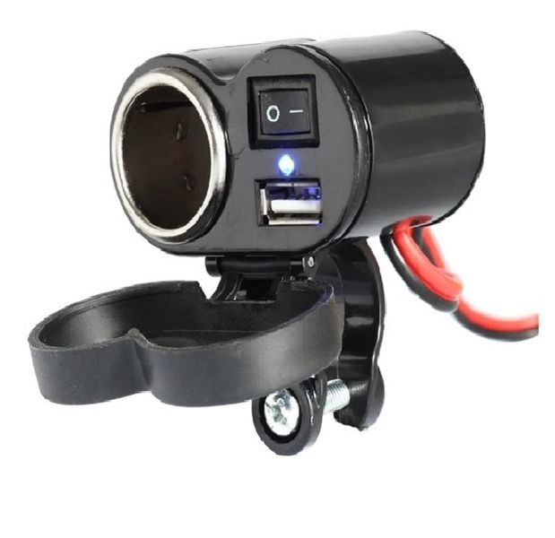 Single USB Motorcycle Charger Socket with Charging Cigarette Lighter Socket