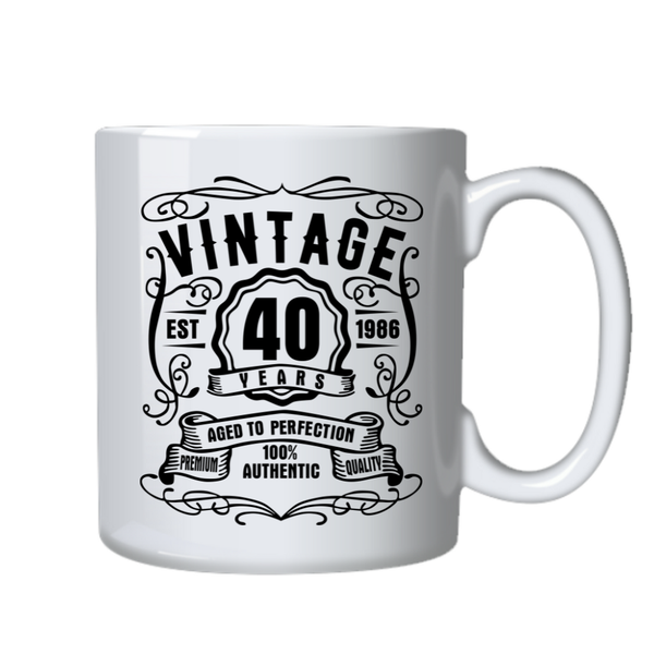 Vintage 40 Years Old Est 1986 Birthday Cup - Mug Gift - White