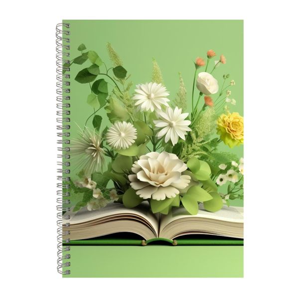 Open Book With Flowers Light Green Notebook Gift Idea A4 Notepad Pad 106