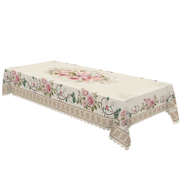 Elegant Pink Rose Floral Pattern Tablecloth-Durable, Stylish