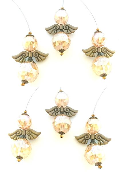 6 Handcrafted Crystal Angels - Gold / Topaz -shiny ornaments/sun catchers