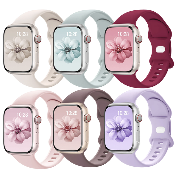 6Pc Watch Straps Compatible With Apple Watch 38mm 40 mm 41mm Soft Silicone