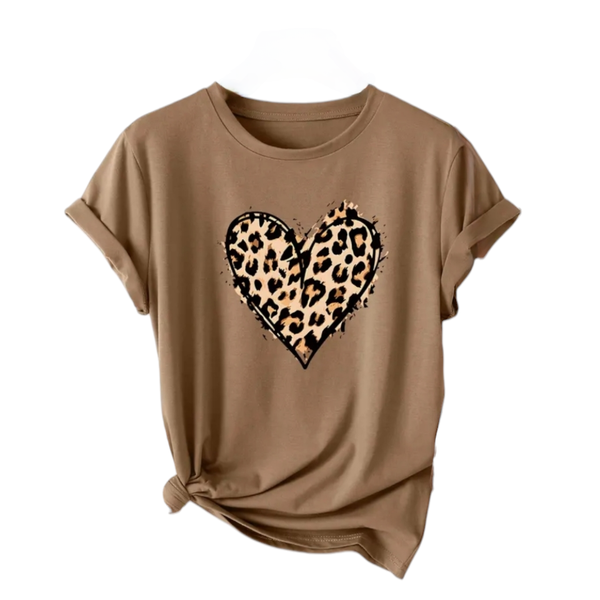Woman's Short Sleeve Top - Leopard Heart Print