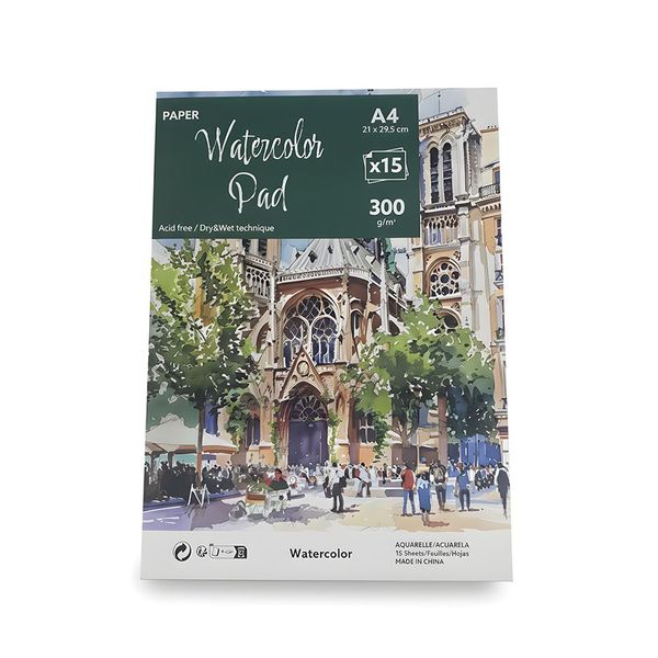 A4 Watercolor Pad 300g/m for Wet &amp; Dry Techniques - 15 Sheets