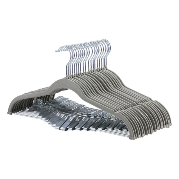 Anchor Velvet Clothes Hangers 20 Pack Non-Slip with Metal Clips Grey