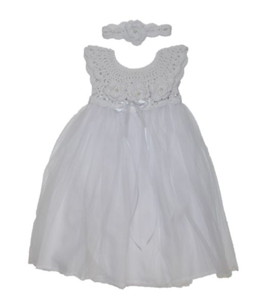 Crocheted Christening Dress and Matching Headband - White | Shop Today ...