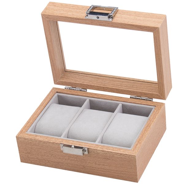 Portable 3 Grid Wooden Watch Box Storage Organizer