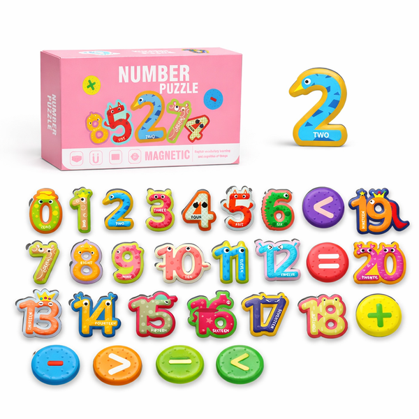 25 Piece - Magnetic Number Puzzle Set For Ages 3+ - Multicolour