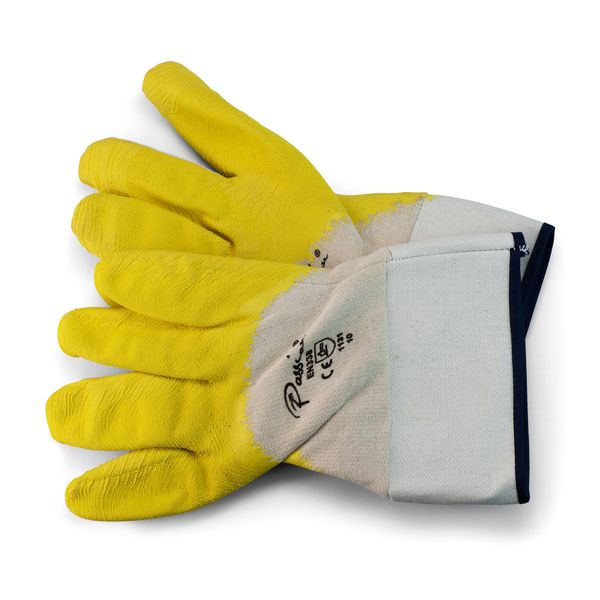 Comarex - Work Gloves - Dipped - Knitted Wrist - White &amp; Yellow - Size 10