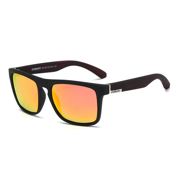 Dubery High Quality Polarized Sunglasses - Matt Black &amp; Red Wood