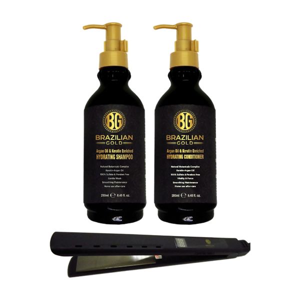 Brazilian Gold Argan Oil Shampoo &amp; Conditioner &amp; THC Titanium Flat Iron