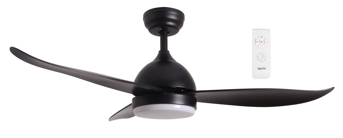 Matt Black Ceiling Fan with Remote and LED Light - FCF080 Matt Black