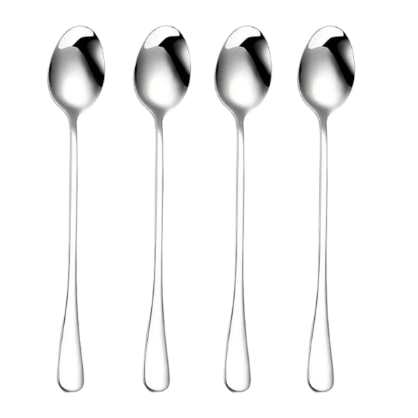 4-Piece Premium Long Stainless Steel Spoons Set - Silver