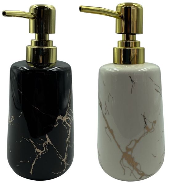 MXM Black &amp; White Marble Hand Soap &amp; Lotion Bottle Dispenser -Set of 2