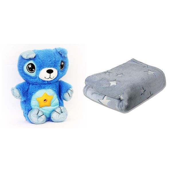 GB Star Belly Huggable Night Light-Blue Teddy &amp; Glow in the Dark Blanket