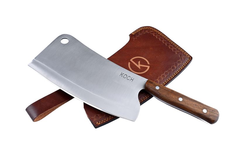 Koch Knives CK-102 Cleaver Knife with Rosewood Handle and Leather Sheath