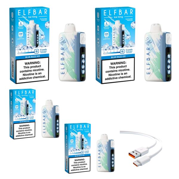 Elfbar Ice King 25k Blue Razz Ice +DiscoVape Charging Cable (Pack of 4)