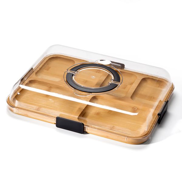 Chenshia - 2 in 1 Bamboo Serving Tray and Cutting Board with Lid and Handle