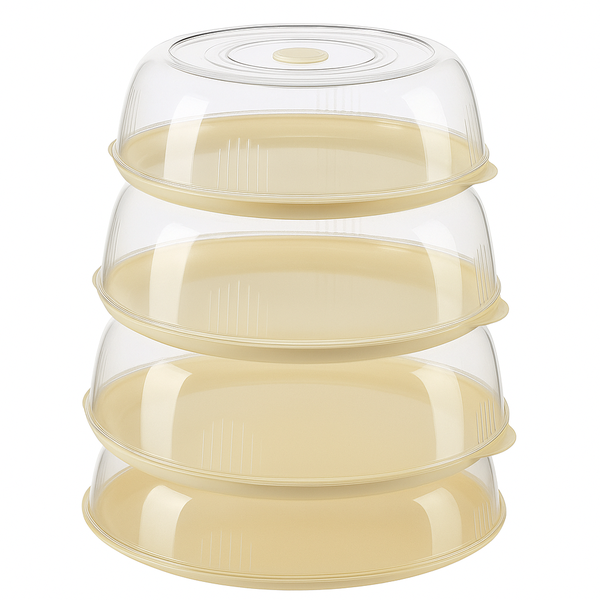4 Piece - Round Food Storage &amp; Microwave Covers - Beige