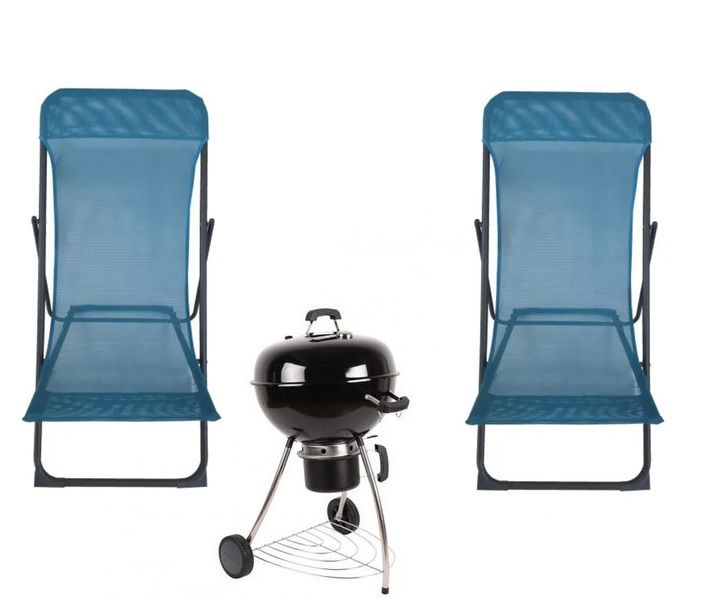 2 Outdoor Foldable Miami Chairs with Charcoal Dome Braai Stand 57cm