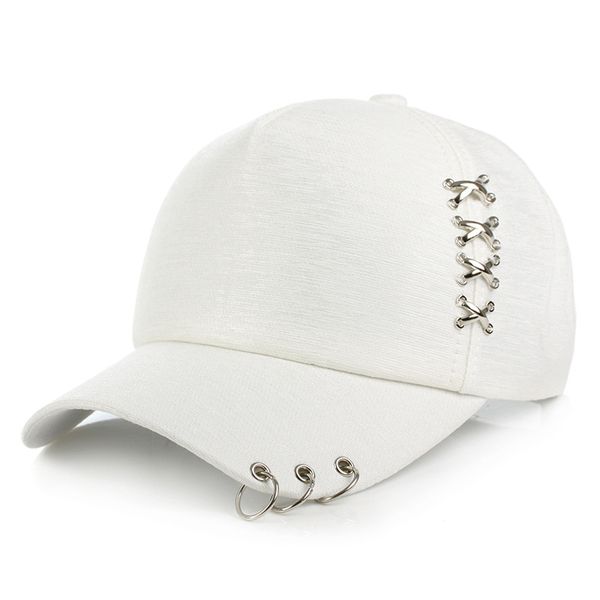Kpop Baseball Cap With Piercing O-Rings Hip Hop Piercing Fashion Cap -White