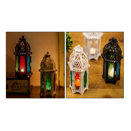 Decorative Moroccan Style Candle Lantern with LED Fairy Lights, Medium, Clear Glass