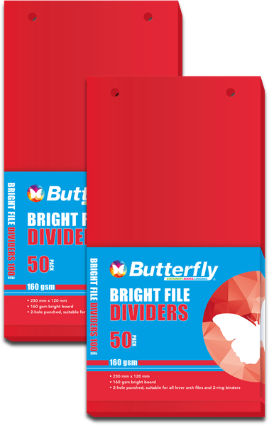 Strip File Divider - 160Gsm Bright - 50 Pack (Red) X2
