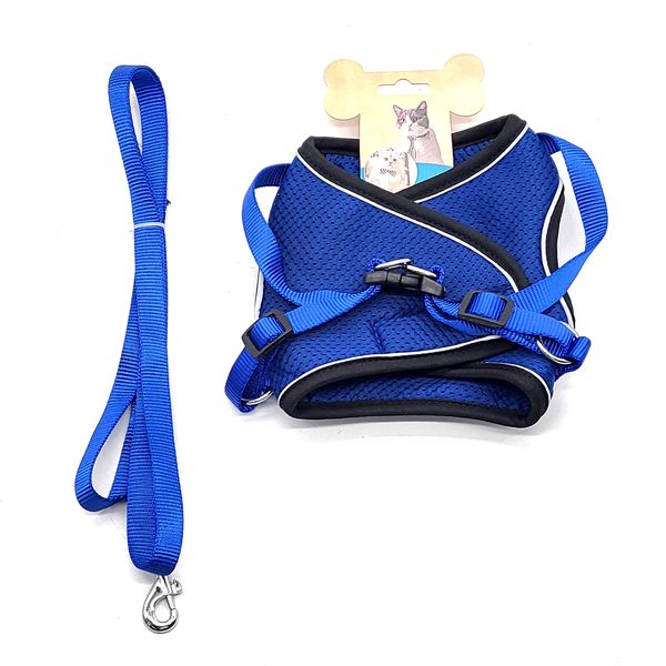 Dog Harness Vest with Leash in Various Sizes - Blue - S