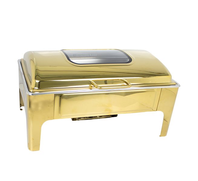 Chafing Dish 55x36.5x26cm Shallow Rectangular with Window Gold