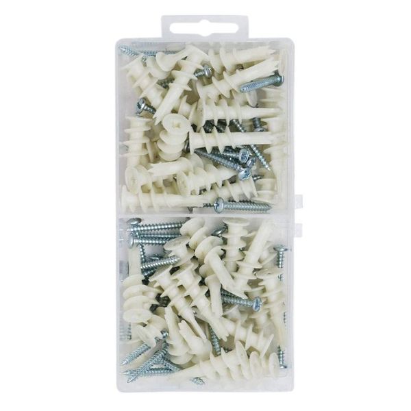 Tool DIY Self Drilling Plaster Board Nylon Anchor &amp; Screw Set of 100