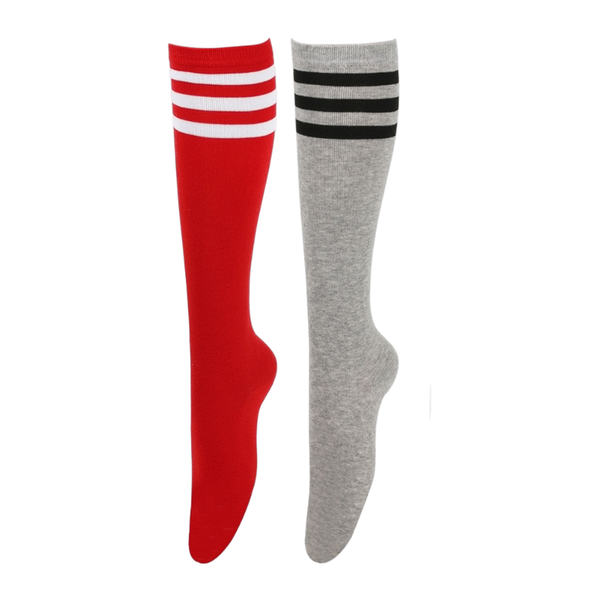 2 Pairs Men &amp; Women Striped Knee High Cotton Socks