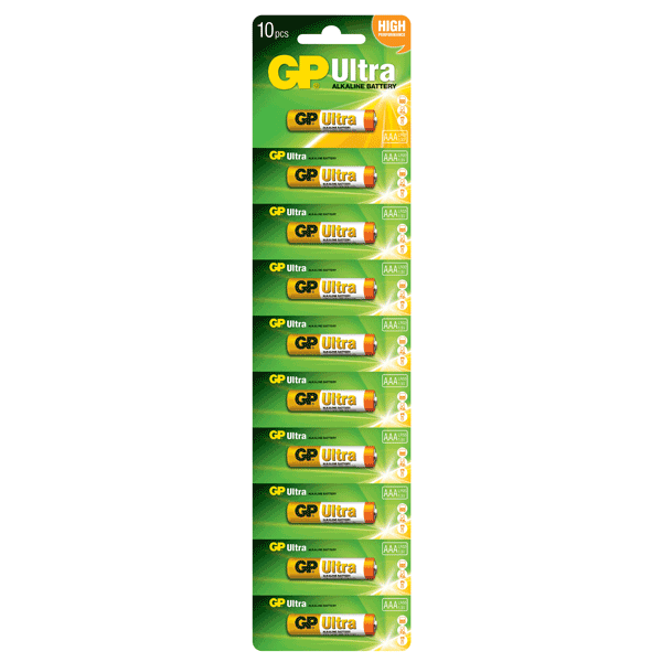 GP Ultra Alkaline AAA Box of 10 Cards - 10 Batteries Per Card
