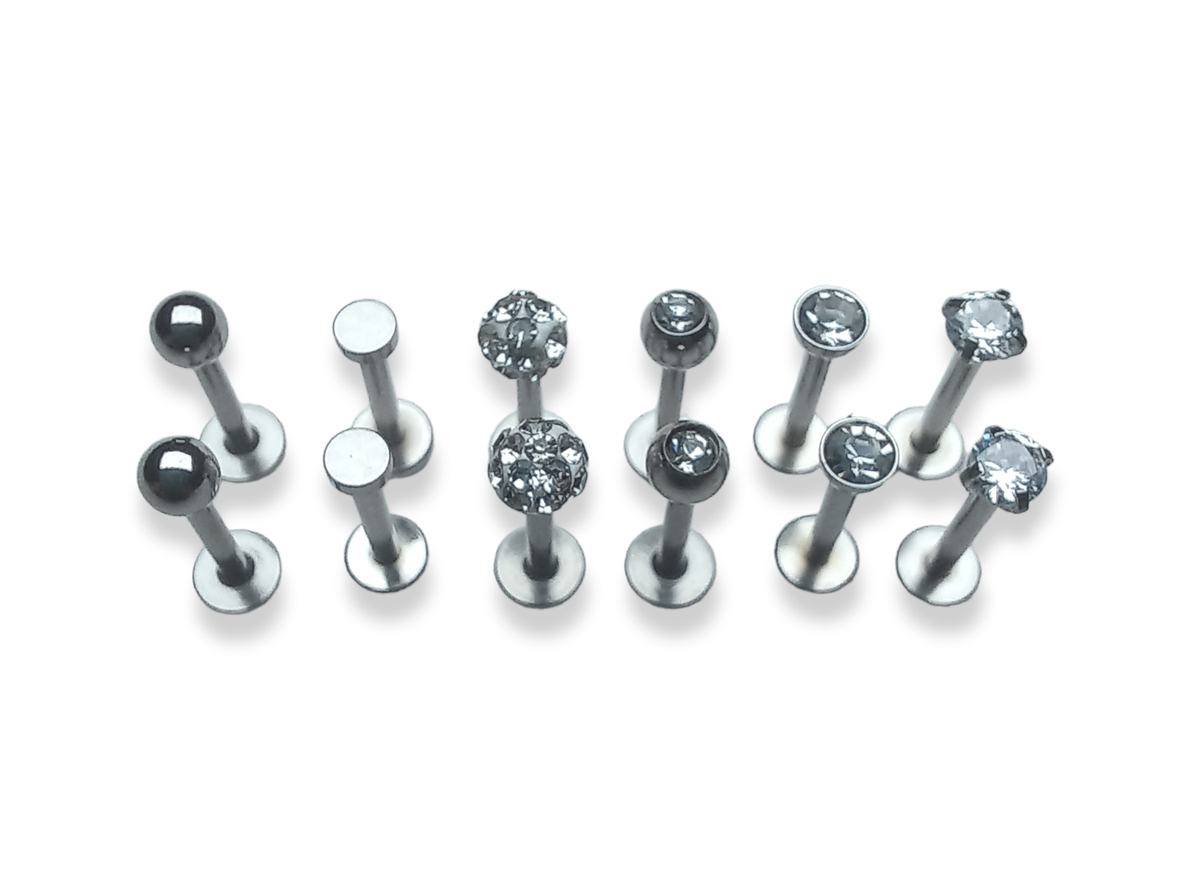 Set of 12 Labret Cubic Zirconia Stud Piercings Stainless Steel Shop