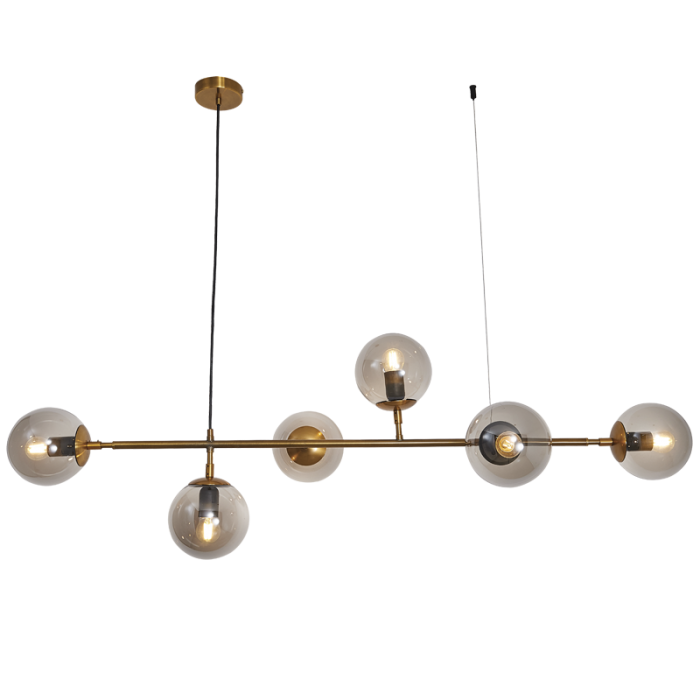 6 Light Satin Gold Chandelier with Smoke Colour Glass