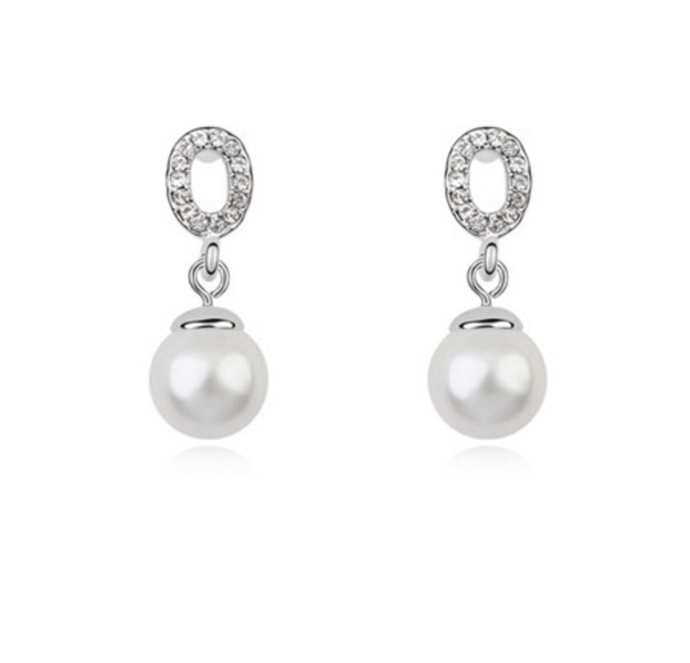 Austrian Crystal and Pearl Dangling Earrings