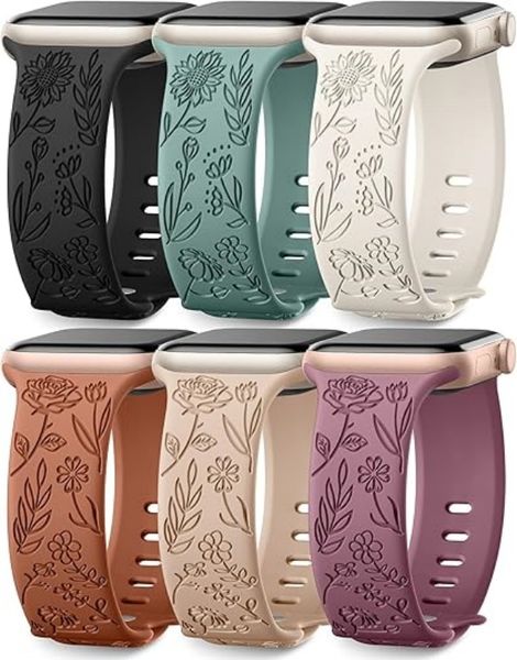 6pcs Floral Engraved Compatible With Apple Watch Straps 44 /45/ 46/ 49/42mm