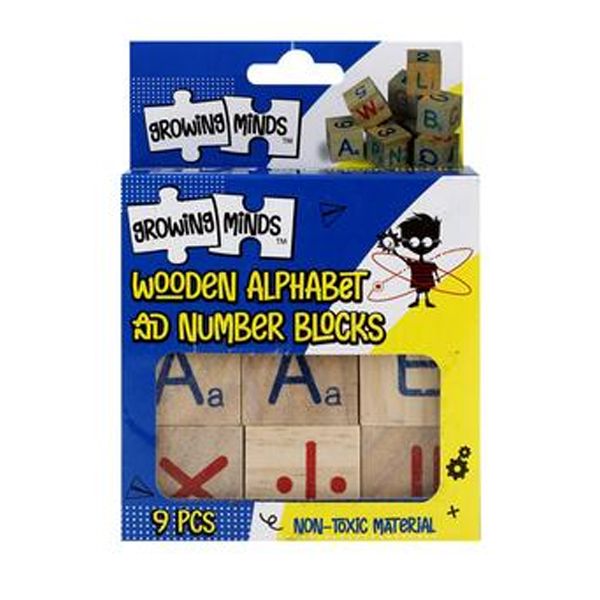 Growing Minds Edu Blocks Wooden Alphabet/Number - 9-Piece Set
